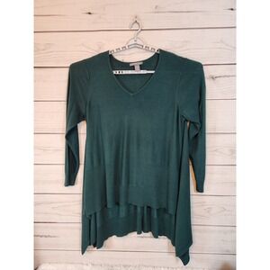 Kate & Mallory Women Green‎ Solid V-Neck 3/4 Sleeve Pullover Sweater Size 3X